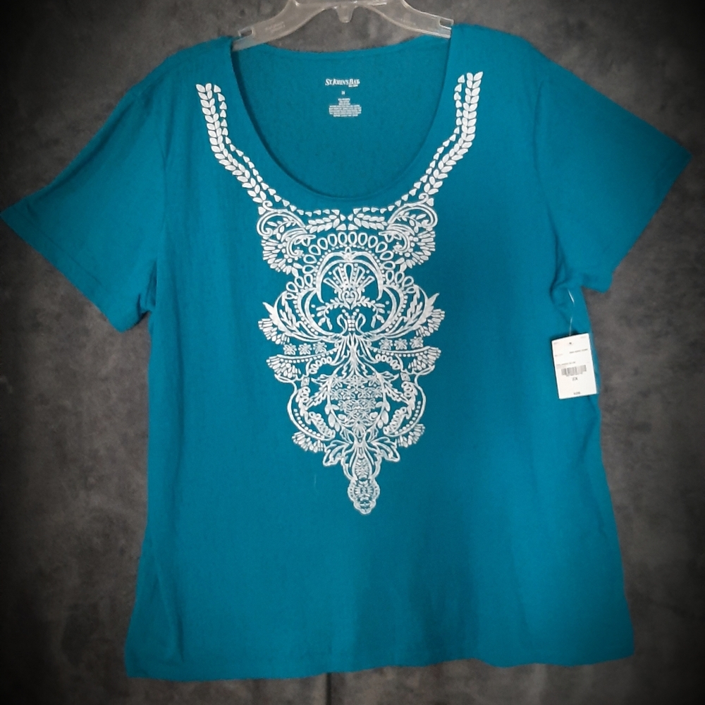 Women St. John's Bay T-Shirt, Blue Size 2X